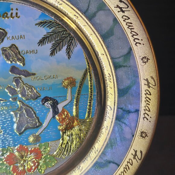 The Art Of Chokin 24KT Gold Edged Hawaiian Islands 7 3/4" Made in Japan - Picture 2 of 10